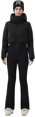 HIGH EXPERIENCE Womens Ski Suit One Piece Snowsuit Snow Slim Jumpsuits Snowboard Outfit Waterproof Insulated Winter Warm (Black, Small)