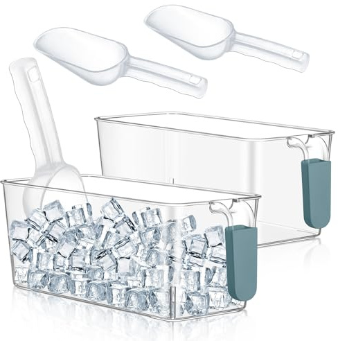 Havawish 2er-Set Eisbehälter und flexible Schaufel, Kunststoff, Gefrierschrank, Eisbehälter mit ausziehbarem Griff, transparenter Aufbewahrungseimer für Behälter mit Schaufel (Dunkelblau, 27,5 x 12,5
