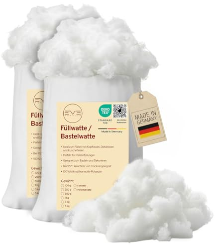 EVE Textile® Füllwatte 7 kg Weiche Watte & Füllmaterial Oeko-Tex 100 Zertifiziert für Kissen, Kuscheltiere Hochbausch Bastelwatte Stopfwolle & Kissenfüllung Ideal als Füllmaterial Kissen & Wolkendecke