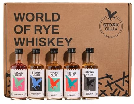 STORK CLUB World of German Rye Tasting Box – (5x 50 ml) Mini-Rye-Whiskeys | Straight, Malt, Smoky, Full Proof & Rosé Aperitif | Ideal als Probier- und Geschenkset