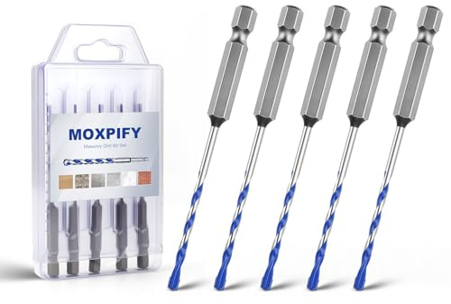 MOXPIFY 5pcs Impact 3mm Masonry Drill Bit Hex 90mm Extra Long | Tungsten Carbide Tip Concrete Drill Bits for Brick Wall Tile Porcelain (3mm x 90mm x 5, Hex Shank)