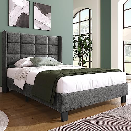 Ball & Cast Polsterbett (90x200cm) Doppelbett - Gepolstertes Kopfteil + Lattenrost, Zeitsparende Montage, Ohne Matratze, Grau