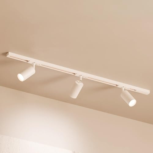 MATO LED Schienensystem Lampen Weiß Komplettset - Gerade 1m Schiene + 3x GU10 Spots - Lichtschienensystem Decke, Stromschiene 1 Phase 230V Lichtschiene, Lampenschienen System, Stromschienensystem