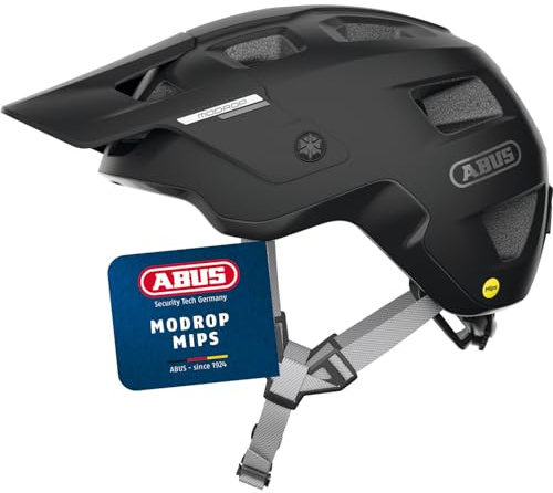 ABUS MTB-Helm MoDrop MIPS, Schwarz, S | Fahrradhelm mit Mips-Aufprallschutz für Jugendliche und Erwachsene, Zoom Spin Verstellsystem, mit Zopf-Öffnung