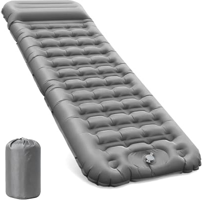 CIXMUS Aufblasbare Isomatte Camping mit Fußpumpe und Kopfkissen, 12 cm verdickt – Bequem, Ultraleicht, Kleines Packmaß, Koppelbar – Ideal für Wandern, Zelten und Reisen