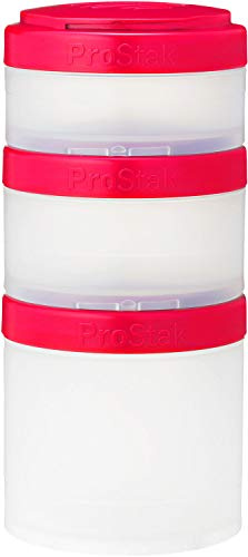 BlenderBottle ProStak Twist n' Lock Vorratsdosen Expansion 3er-Pack mit Tablettablage, transparent / rosa
