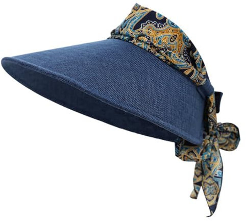 YJZQ Chapeau de Soleil Visière Femme Casquette Serre-tête Capeline Vintage Grand Bord Pliable Cap Golf Anti UV Capeline pour Plage Vacances Piscine