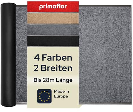 Primaflor Sauberlauf nach Maß - CLEAN, Grau-Anthrazit, 0,90m x 8,00m, Rutschfester Schmutzfangläufer Meterware, Küchenläufer, Zuschneidbarer Teppichläufer, Eingangsmatte für Flur und Windfang