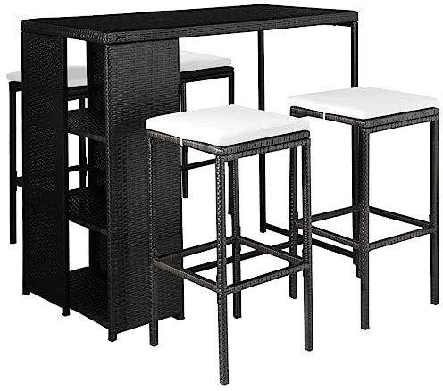 vidaXL Gartenmöbel 5-TLG. mit Auflagen Gartenbar Bartisch Stehtisch Barhocker Barstuhl Sitzgruppe Gartenset Sitzgarnitur Poly Rattan Schwarz