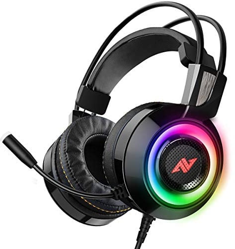 Casque de Jeu ABKONCORE CH60 avec véritable Son Surround 7.1 pour PC, PS4, Ordinateur Portable, Vibration des Basses, Suppression du Bruit, Casque avec Micro, lumière LED, contrôleur en Ligne