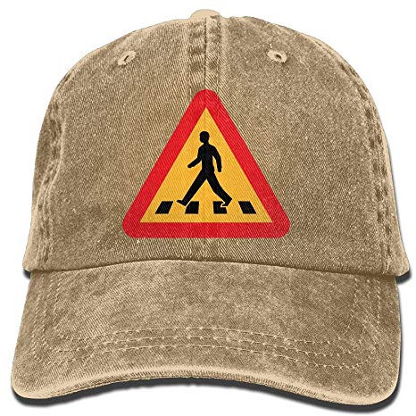 xinfub Unisex-Baseballmütze Garngefärbte Denim-Mütze Fußgängerüberweg Zeichen verstellbar Hysterese Topee Net rot 9792
