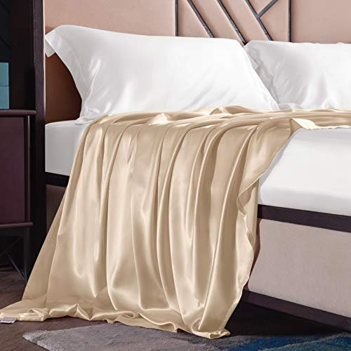 THXSILK Seide Betttuch/Bettlaken/Haustuch, Nahtlos Champagner Seiden Bettlaken, 100% Reine 19 Momme Maulbeerseide Bettwäsche, 206x244 cm