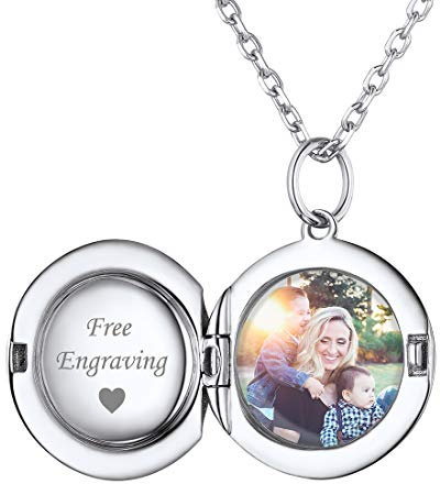 ChicSilver 925 Silber Medaillon für Damen, Rundform Medaillon zum öffnen für Bild, Frauen Fotokette mit Gravur Text, 925 Sterling Silber Halskette mit Geschenkebox für Mama Tochter