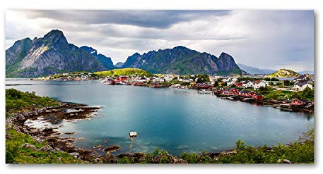 Tulup Leinwandbild - Wandkunst - Drucke auf Leinwand - Leinwanddruck -140x70 cm - Landschaften - Grün - Lofoten in Norwegen