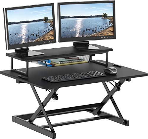 SHW 36-Zoll höhenverstellbarer Stehschreibtisch, Sit-to-Steh-Riser-Konverter-Workstation, Schwarz