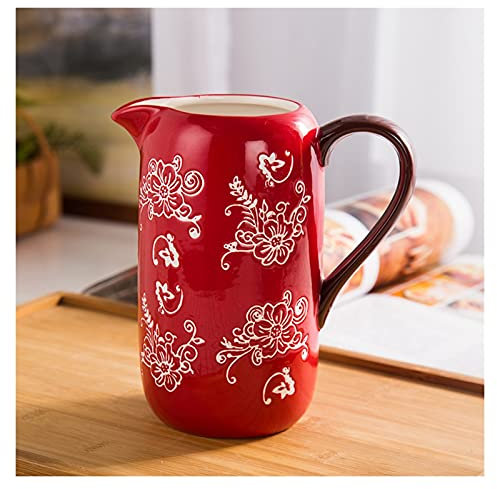 caihuashopping Jus Carafe d'eau Pichet en céramique Bouteille d'eau de Haute température créative avec poignée Anti-brûlante pour la Maison, Restaurant, café (32,1 oz) Thé Cruche (Color : A)