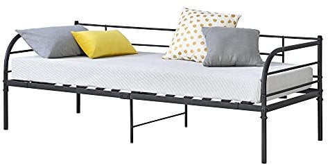 [en.casa] Metall-Tagesbett Falun 90x200 cm Bettgestell Jugendbett Metallbett Einzelbett Schwarz