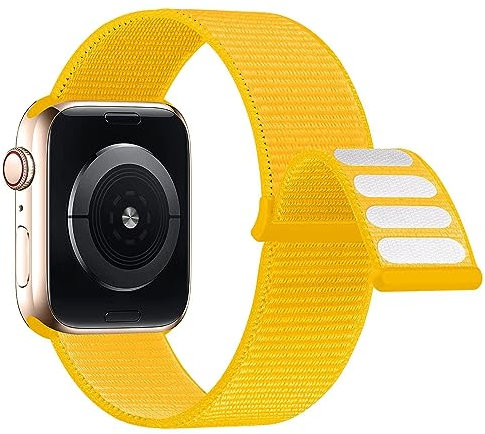 Lobnhot Nylon Cinturino Compatibile con Cinturino Apple Watch 44mm 42mm 45mm 46mm, Cinturino Sport Regolabile Compatibile per iWatch Serie 10 9 8 7 SE 6 5 4 3 2 1, Giallo