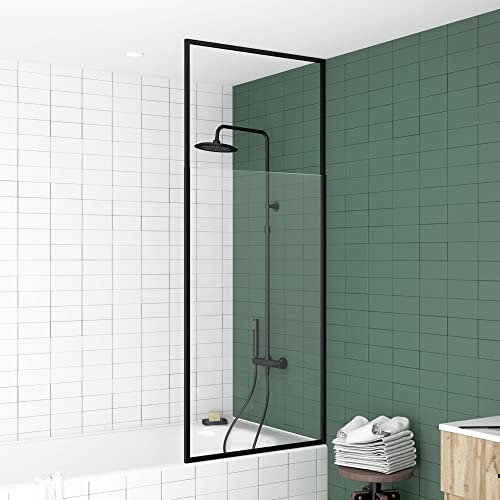 AURLANE Pare Baignoire 75x153cm Extensible Jusqu’à 202cm - Aluminium Noir Mat - Verre trempé 6mm - Stretchy