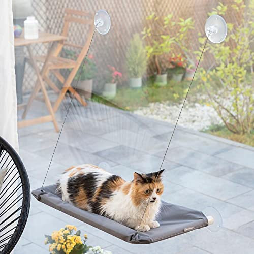 InnovaGoods - Hamaca Colgante para Gatos Catlax, Fácil Instalación con 4 Ventosas, Soporta hasta 30Kg, Ideal Ventanas y Puertas de Vidrio, Blanco, Algodón