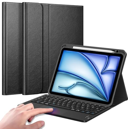 FINTIE Tastatur Hülle für iPad Air 11 Zoll M3 (2025)/M2 (2024), iPad Air 5. Generation 2022/4. Gen 2020 10.9 Zoll mit Stifthalter, magnetisch Abnehmbarer Deutscher Tastatur mit Touchpad, Schwarz