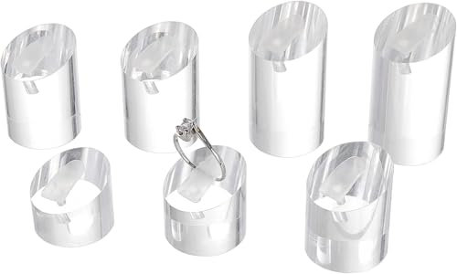 FINGERINSPIRE 7 Stück klarer Acryl-Ring-Ausstellungsständer Säulenring-Display-Halter Ring-Vitrinen-Display-Halter Schmuck-Organizer für Messeausstellung Durchmesser 25 mm(7 Höhen 20~47 mm)