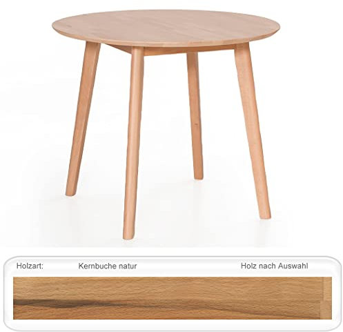 expendio runder Massivholztisch Thiago 90 cm Esstisch Rundtisch Küchentisch Eiche oder Buche Tischplatte fest Küche Esszimmer, Holzart:Kernbuche geölt