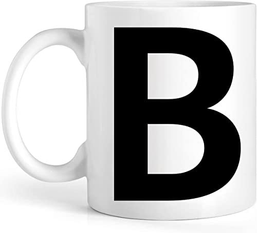 EKAM Personalised Mug Alphabet Letter B - Initial Mug with Letters - 11oz Ceramic Coffee/Tea Cup Gift for Christmas, Birthday, Secret Santa, Mother’s Day or Father’s Day Gift (Black - B)