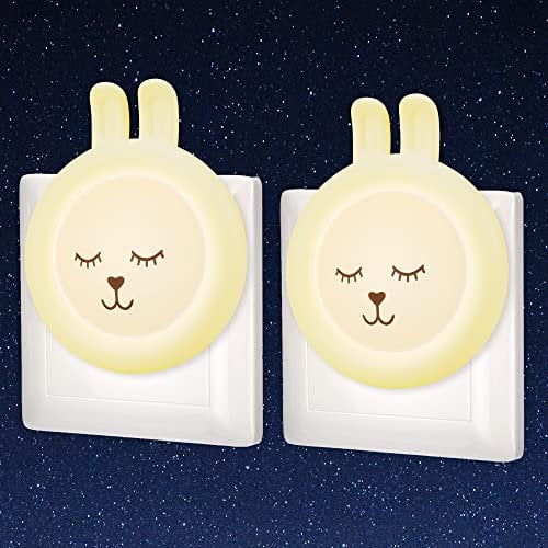 Nachtlicht Steckdose Kinder Motiv Hase mit Dämmerungssensor, 2 Stück Baby Schlummerleuchten, Tragbares Nachtlampe zur Stillen, Wand LED für Treppe Toilette Flur Keller, Kinderzimmer Nachttischlampe