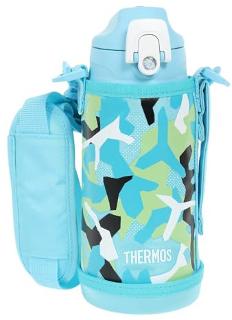 Thermos FJJ-601WF BLWH Bouteille isotherme 2 voies 0,63 l/0,63 l/bleu et blanc avec gobelet direct inclus pour l'école ou l'école