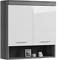 xonox.home Badezimmer Scout Hängeschrank Badezimmerschrank hängend breit Wandschrank in Front weiß Hochglanz Korpus rauchsilber Nb.ca.74x79x24 cm