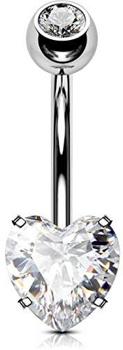 OUFER 14G Bauchnabelpiercing Titan 8 mm Stablänge Herz Piercing Bauchnabel Lang Kurz CZ Edelstein Kugeln Belly Button Piercing Navel Bars Silber 1.6mm Nabelring Frau Geschenk Schmuck