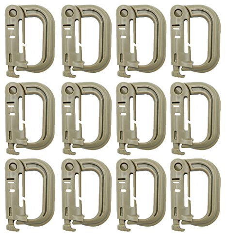 HOUSON 12 Stück D-Form Karabiner, Molle Zubehör Kunststoff Karabinerhaken Clip Set Khaki