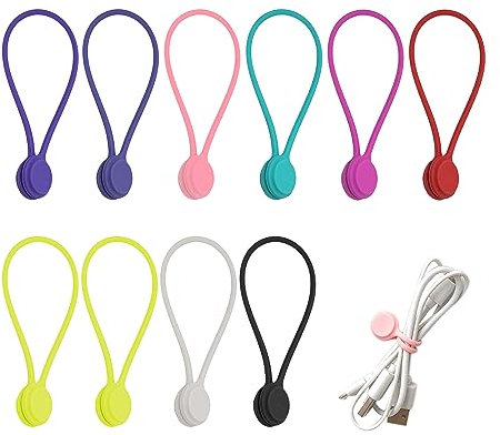 10PCS Magnetic Cable Ties, Multi-Purpose Silicone Ties, Reusable, Suitable for Wire Management and Storage, Can Be Used for Home Office School Outdoor (19 * 1.7cm)