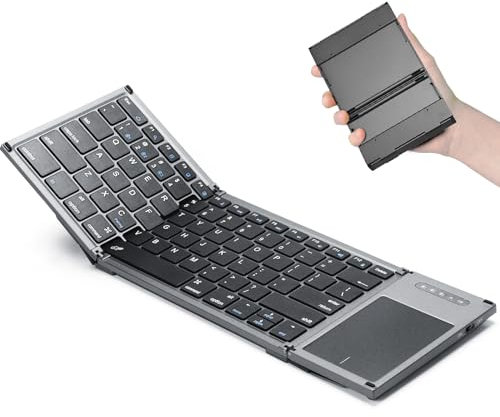 zenrich Foldable Bluetooth Keyboard, Full Size Wireless Tri-Folding Portable with Sensitive Touchpad (Sync Up to 3 Devices), Ultra Slim Travel Keyboard for Windows/iOS/Android/OS/HMS