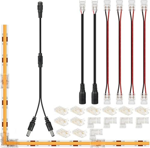 YUTOKEER 2pin COB-LED-Streifen-Anschluss-Set – für 2-polige 8-mm-COB-Lichtleisten, inklusive L-Form, LED-Lichtleisten-Anschlüsse für Adapter, LED-Licht-Anschluss mit Draht