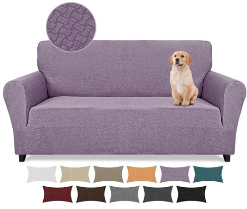 Lydevo Copridivano 3 Posti con Braccioli Fodere per Divano Jacquard Nuovo Spessore Rivestimento per Divano con 2 Copricuscini Universale Divano Protector per Animali,Tattile Jacquard#Viola