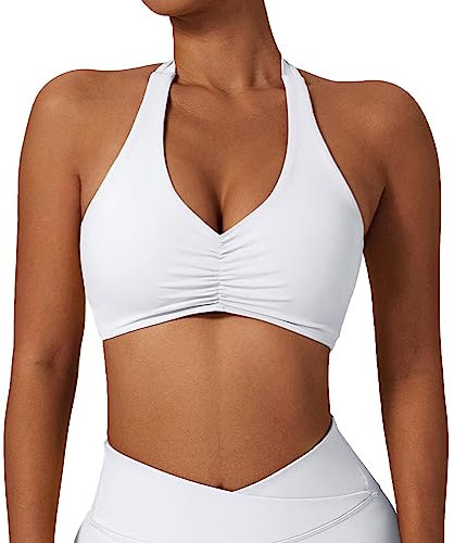 Litthing Neckholder Sport BH Damen Rückenfrei Tiefer V Ausschinitt Sexy Push Up BH ohne Bügel Gepolstert Elegant Geraffte Sport Bra elastisch Träger Gym BH Workout Fitness