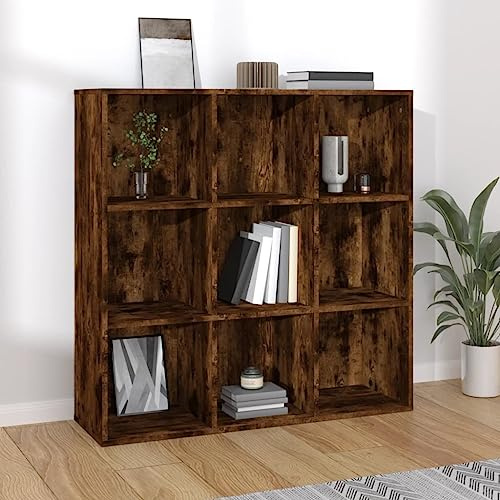 FIRBNUS Bücherschrank Räuchereiche 98x30x98 cm Bücherregal Holz Schmal Wohnzimmer Möbel Sideboard Industrial