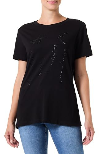 Emporio Armani Damen Genuine Cotton, Regular Fit, Studded Logo Print T-Shirt, Schwarz, L EU