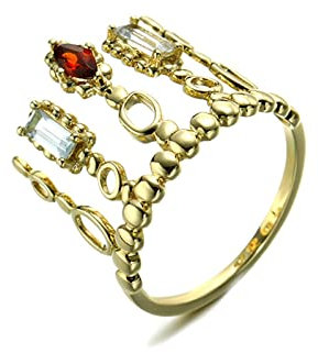 Lieson Partnerringe Damen, Ring Gold Damen 750 18K Krone Rot Granat mit Weiß Topas Eheringe Gelbgold Gr. 53 (16.9)