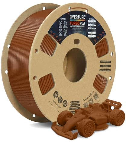 OVERTURE Turbo PLA Hohe Geschwindigkeit Filament 600mm/s Rapid PLA 1.75mm, Super Speedy PLA 3D Drucker Filament, Maßgenauigkeit +/- 0.02mm, 1 kg/Spule (Braun)