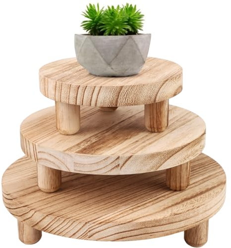 SevenMye 3 supporti rotondi in legno per piante da 20,3 cm, rialzi in legno, piedistallo, sgabello, decorazione, vassoio a più livelli, per interni ed esterni, casa, cucina, patio