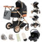 Gcarebb Kinderwagen 3 in 1, Kinderwagen Buggy Mit Auto Babyschale, Mit Höhenverstellbarer Kinderwagen Komplettset, KombiKinderwagen Mit Aluminiumrahmen für Neugeborene 0 bis 3 Jahre (Schwarz)