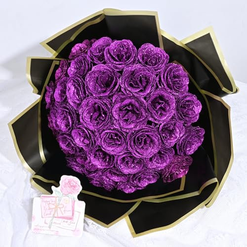 Waipfaru Glitzer-Rosenstrauß, DIY gefälschter Glitzer-Blumenstrauß, ewiger glänzender künstlicher Rosenstrauß, Jahrestag, Verlobung, Hochzeit, 24 Rosen