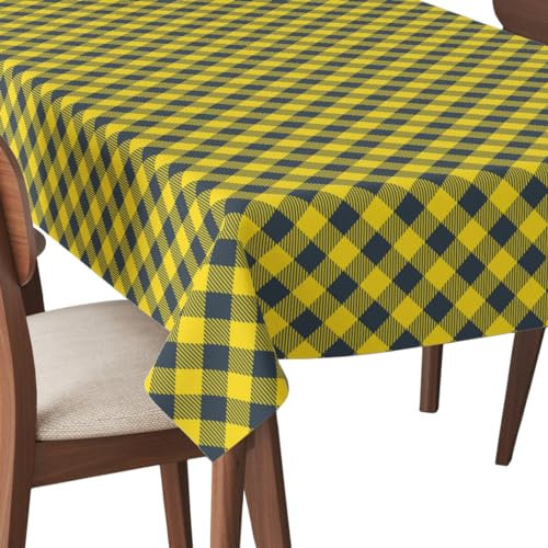 HEKO PANELS Tischdecke 140 x 220 cm Abwaschbar Tischtuch Gartentischdecke Fleckschutz Wasserabweisend Tafeldecke Kariert Gelb