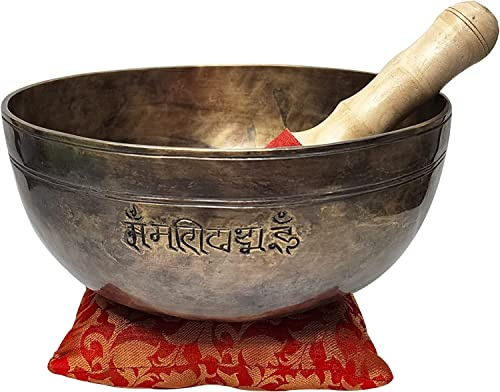 Devyom 27,9 cm große, handgehämmerte Himalaya-Vollmond-Klangschale, Meditations-Heilschale mit Schlägel und Seidenkissen