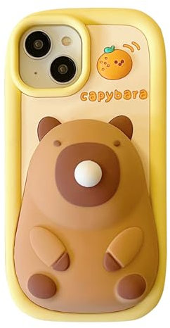 QoKcoahn Case for iPhone 15,Cute 3D Kawaii Phone Cases Funny Capybara Blowing Bubbles Cartoon Cover with Keychain Soft Silicone Gel Drop Protection Case Women Girls for iPhone 15