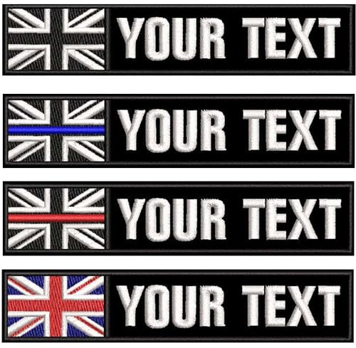 2PCS Customizable Name Patches with Hook Fastener,Personalized Tactical Morale Embroidered Name Tapes with British Union Jack Flag Patch for Hats Caps Bags Backpacks Tactical Vest Military