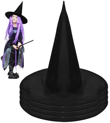 AUNGKWANG 4er Pack Halloween Hexenhüte, 3/4/5/10 Stück Hexen Zubehör, Hexenhut Unisex, Zauberer Hut für Erwachsene, Dress-up Cosplay Kostüm Zubehör, Zauberer Kostüm für Halloween Karneval (Schwarz)